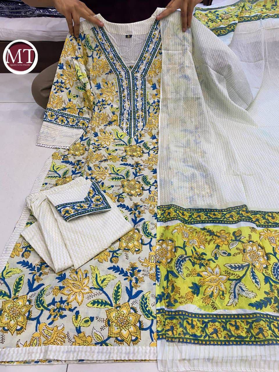 MT Daily Wear Printed Cotton Kurti With Bottom Dupatta Wholesale Shop In Surat
